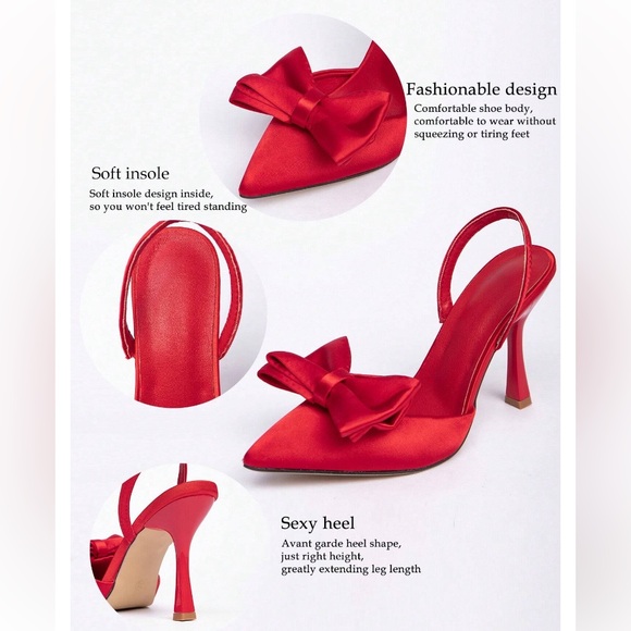 Red Heels With Ribbon Bow Coquette - Picture 12 of 13
